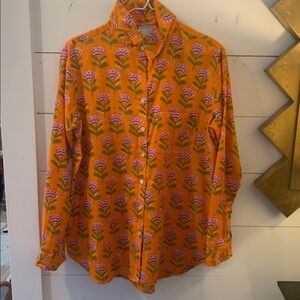 Floral Orange Blouse with Pink Accents. Good Boyfriend cotton block print cotton